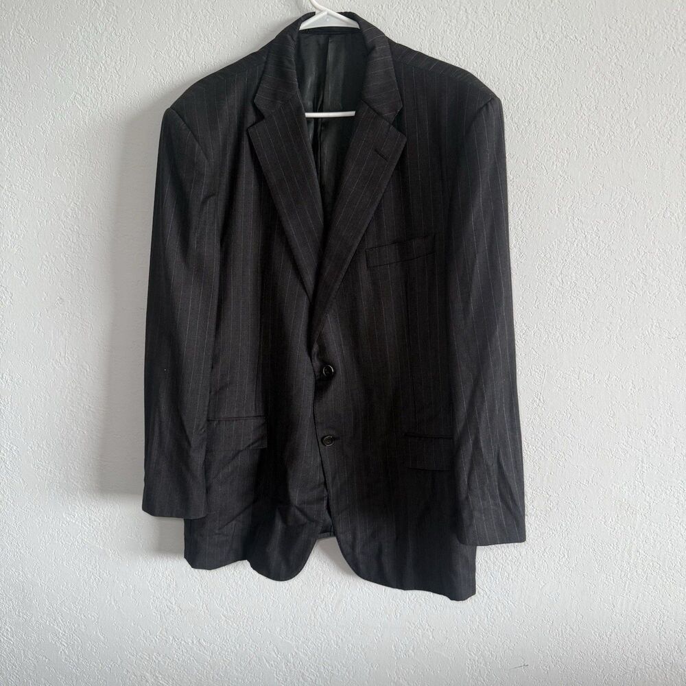Hickey Freeman 46R Mens Suit Jacket 100% Wool Pinstripe Charcoal Gray Made USA